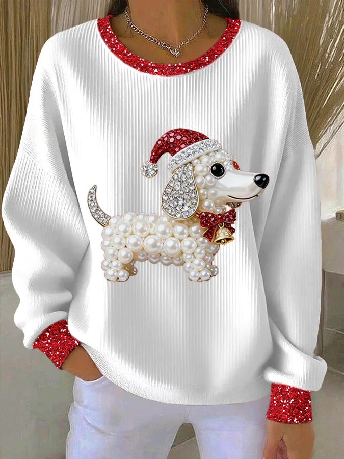 Women Christmas Crew Neck Printing Casual Spring/Fall Long Sleeve Sweatshirt