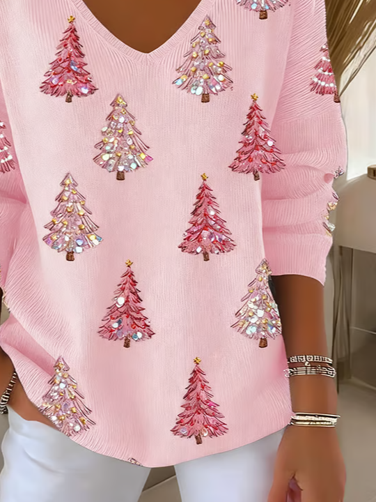 Women Christmas Long Sleeve Tee T-shirt V Neck Printing Casual Spring/Fall Top
