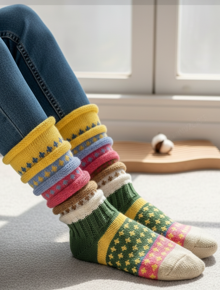 Women's Colorful Striped Slouch Socks Warm Color-blocked Star-patterned ...