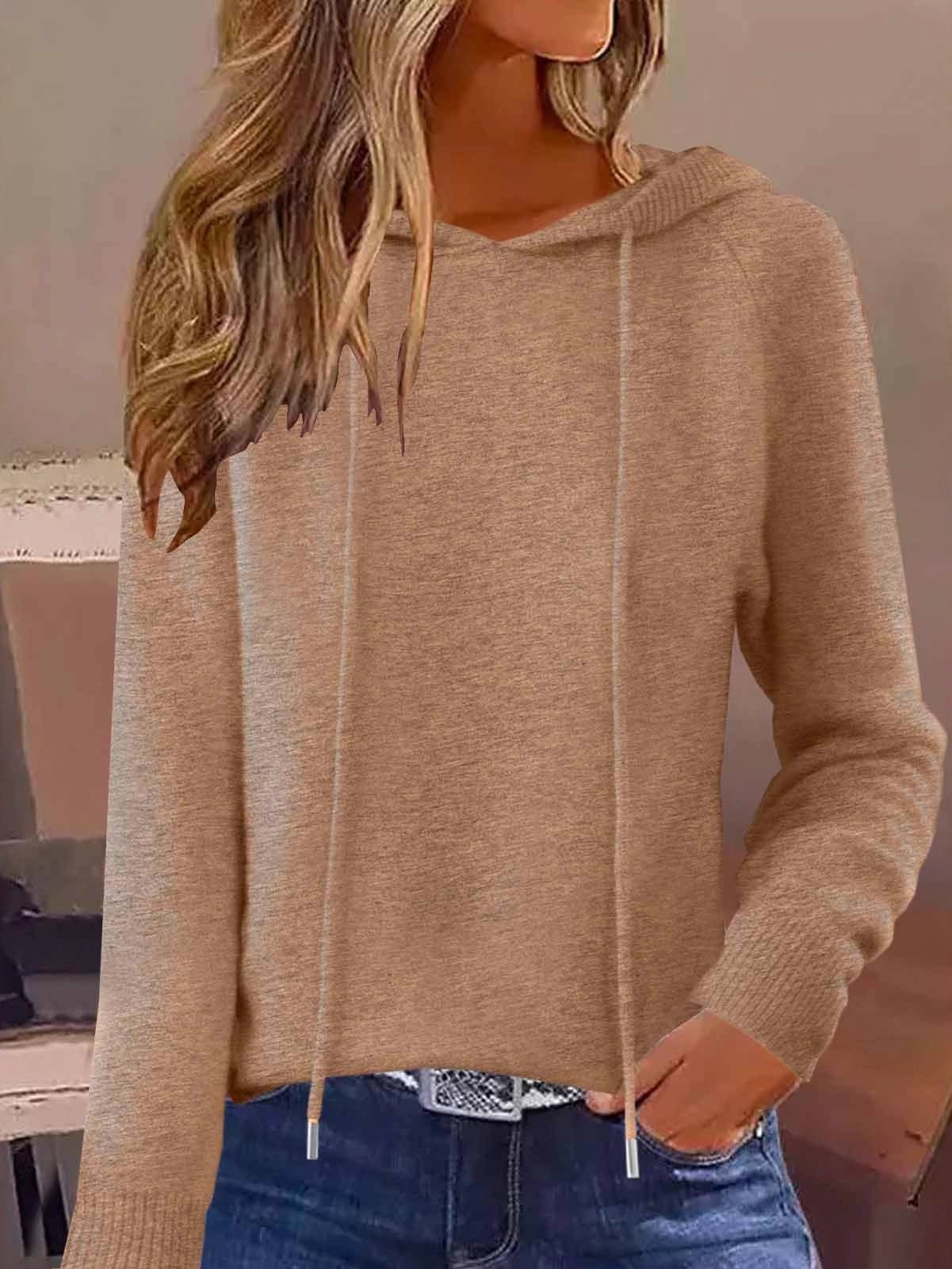 Women Plain Split Joint Winter Casual Long Sleeve Hoodie Sweater