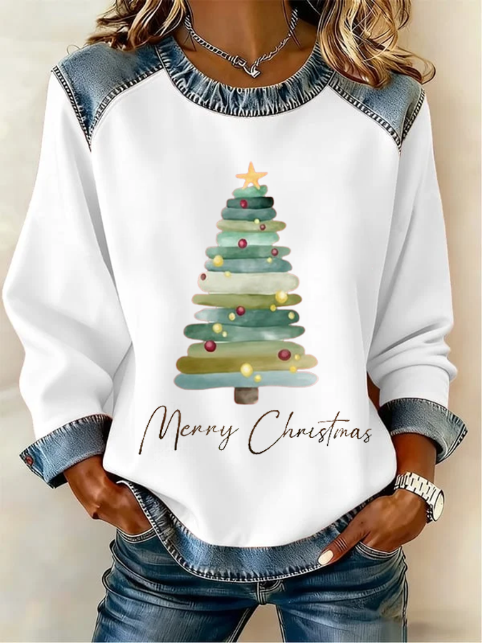 Women Christmas Crew Neck Printing Vintage Spring/Fall Long Sleeve Sweatshirt
