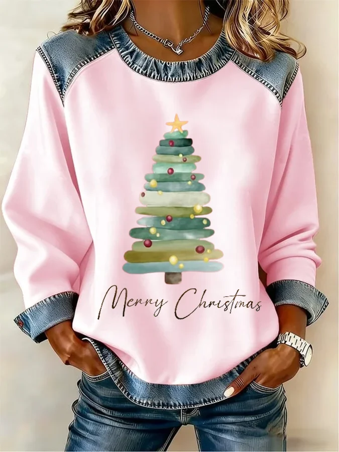 Women Christmas Crew Neck Printing Vintage Spring/Fall Long Sleeve Sweatshirt
