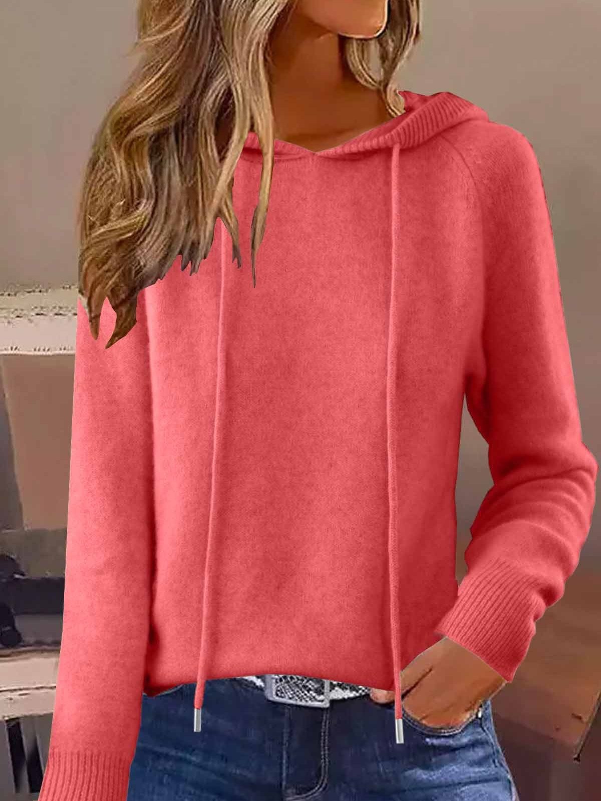 Women Plain Split Joint Winter Casual Long Sleeve Hoodie Sweater