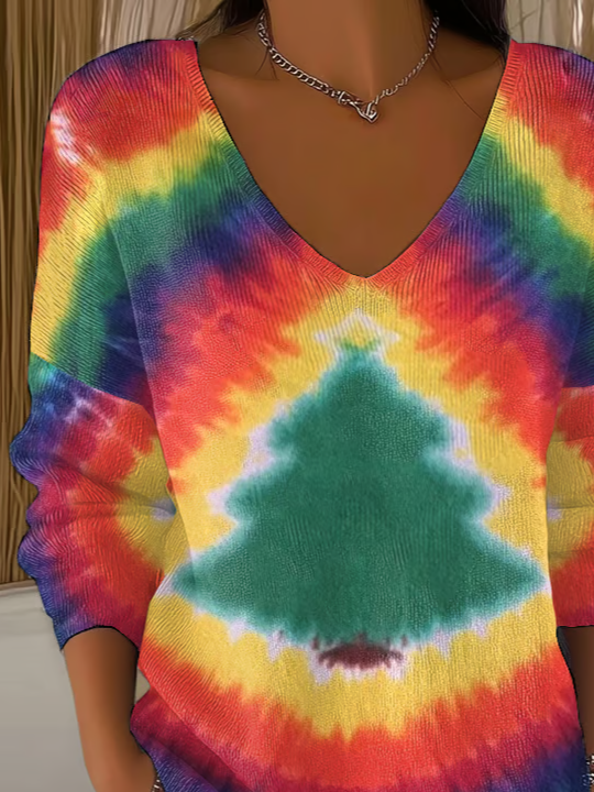 Women Christmas Long Sleeve Tee T-shirt V Neck Printing Casual Spring/Fall Top