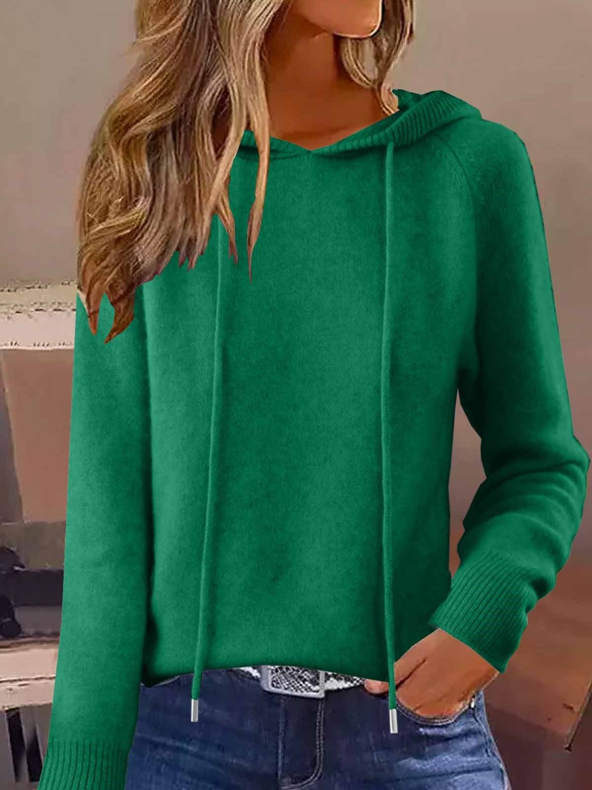 Women Plain Split Joint Winter Casual Long Sleeve Hoodie Sweater