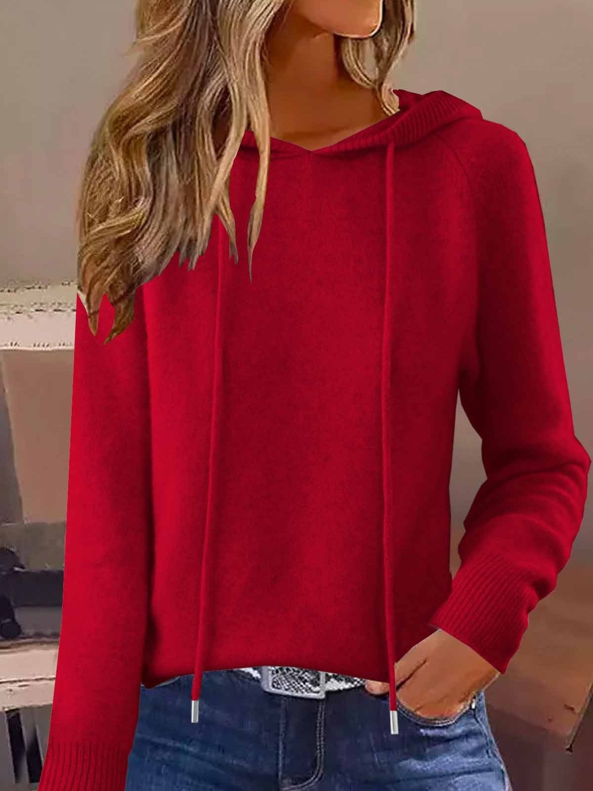 Women Plain Split Joint Winter Casual Long Sleeve Hoodie Sweater