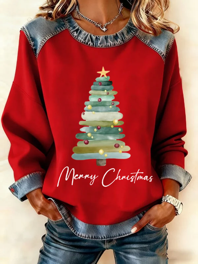 Women Christmas Crew Neck Printing Vintage Spring/Fall Long Sleeve Sweatshirt