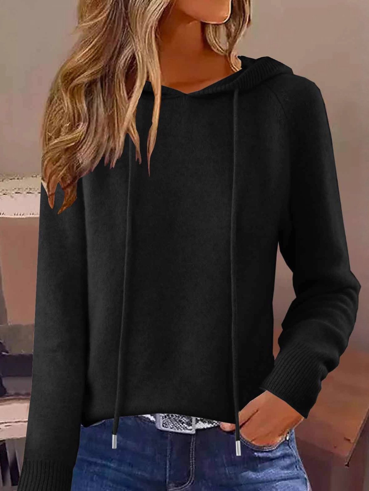 Women Plain Split Joint Winter Casual Long Sleeve Hoodie Sweater