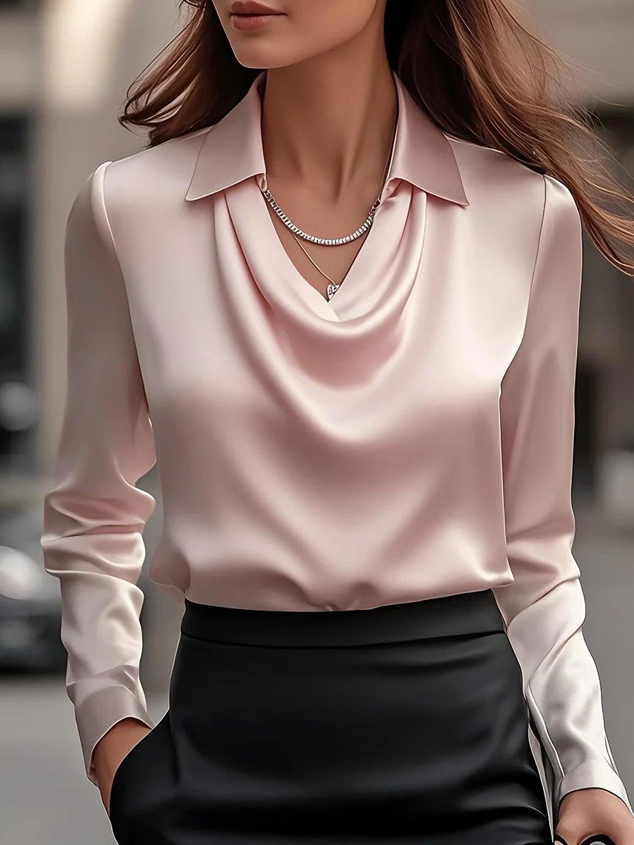 Women Plain Long Sleeve Shirt Spring/Fall Cowl Neck Daily Elegant Top