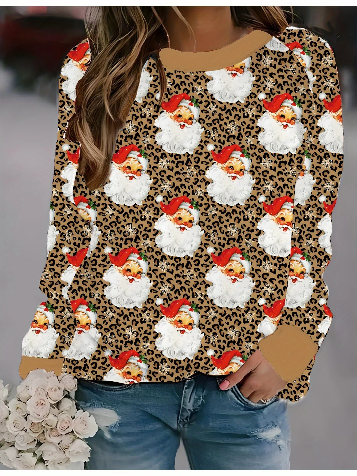 Women Color Block Crew Neck Printing Casual Spring/Fall Long Sleeve Sweatshirt