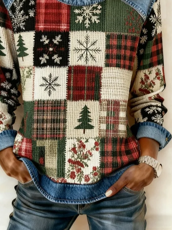 Women Christmas Crew Neck Printing Vintage Spring/Fall Long Sleeve Sweatshirt