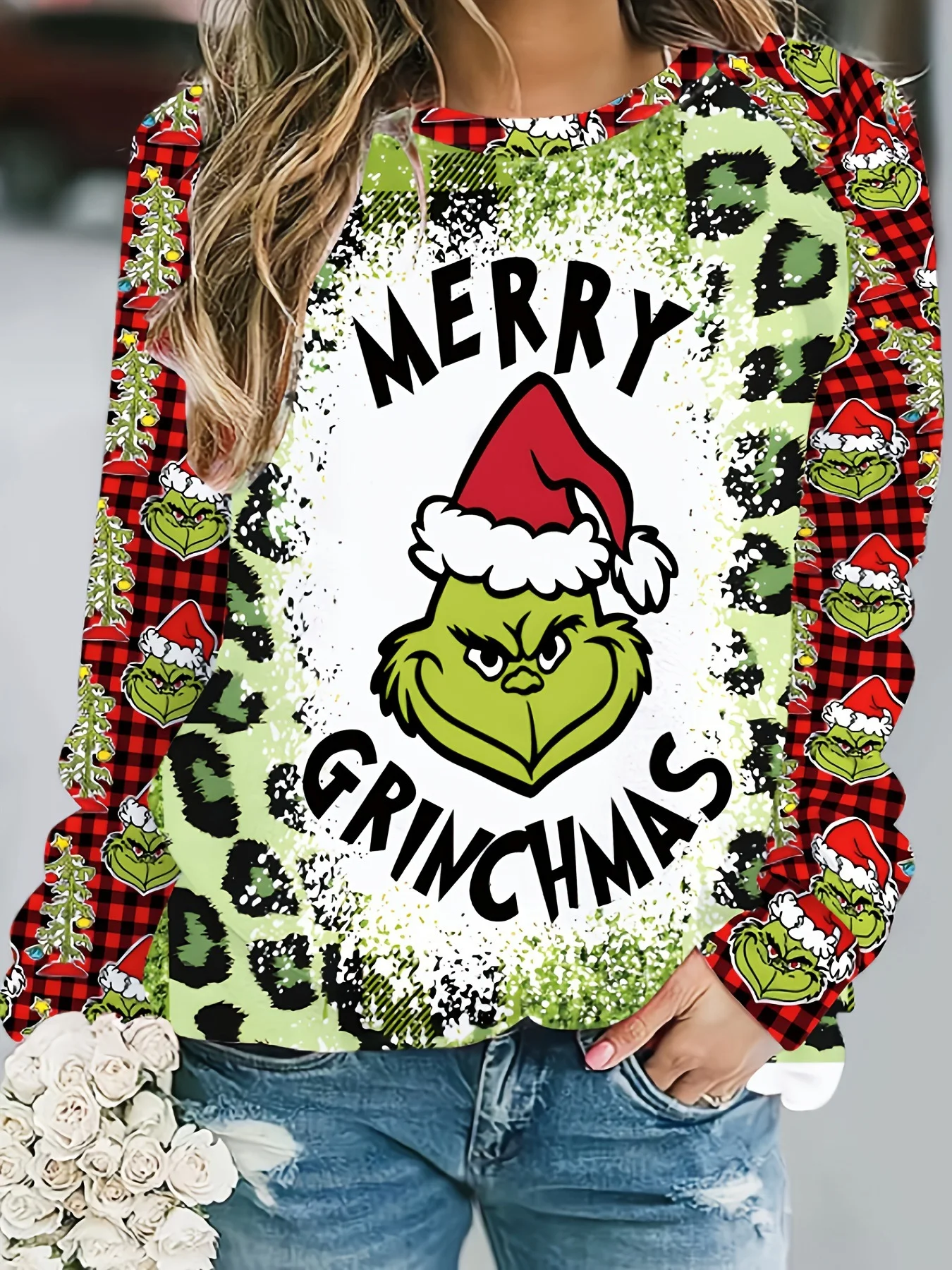 Women Color Block Crew Neck Printing Casual Spring/Fall Long Sleeve Sweatshirt