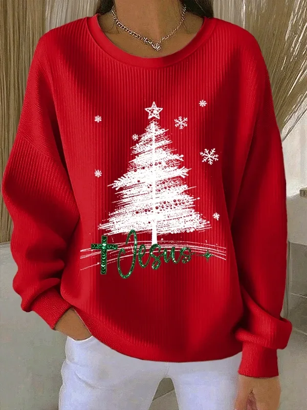 Women Christmas Crew Neck Printing Casual Spring/Fall Long Sleeve Sweatshirt