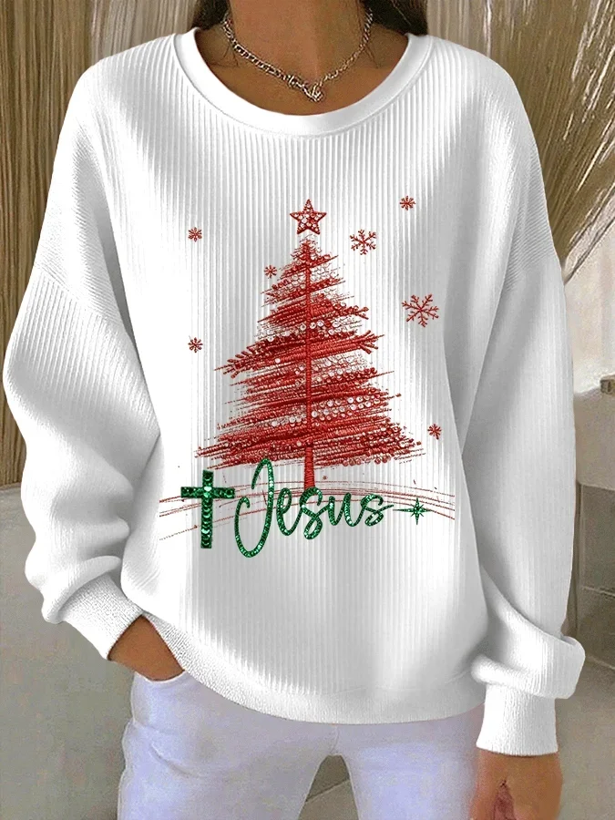 Women Christmas Crew Neck Printing Casual Spring/Fall Long Sleeve Sweatshirt