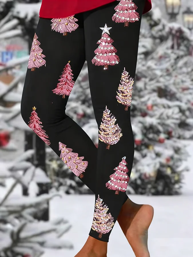 Women Christmas Casual All Season Printing Long Leggings
