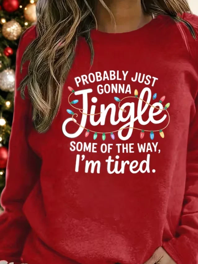 Women Christmas Long Sleeve Tee T-shirt Crew Neck Printing Casual Spring/Fall Graphic Tee Top