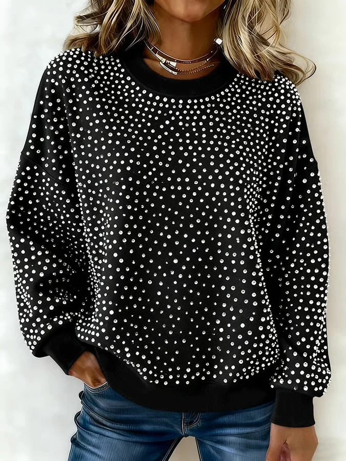 Women Abstract Polka Dots Crew Neck Printing Casual Spring/Fall Long Sleeve Sweatshirt