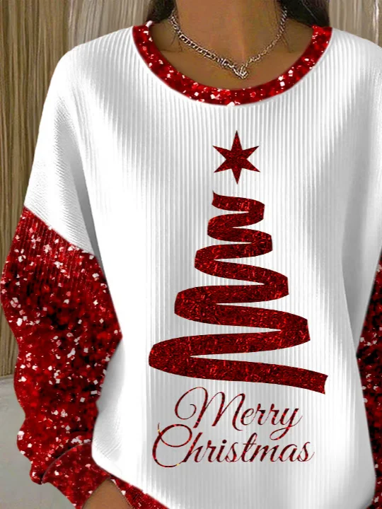 Women Christmas Crew Neck Printing Casual Spring/Fall Long Sleeve Sweatshirt