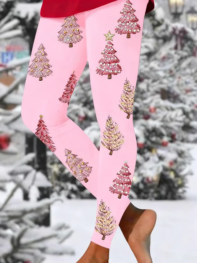Women Christmas Casual All Season Printing Long Leggings