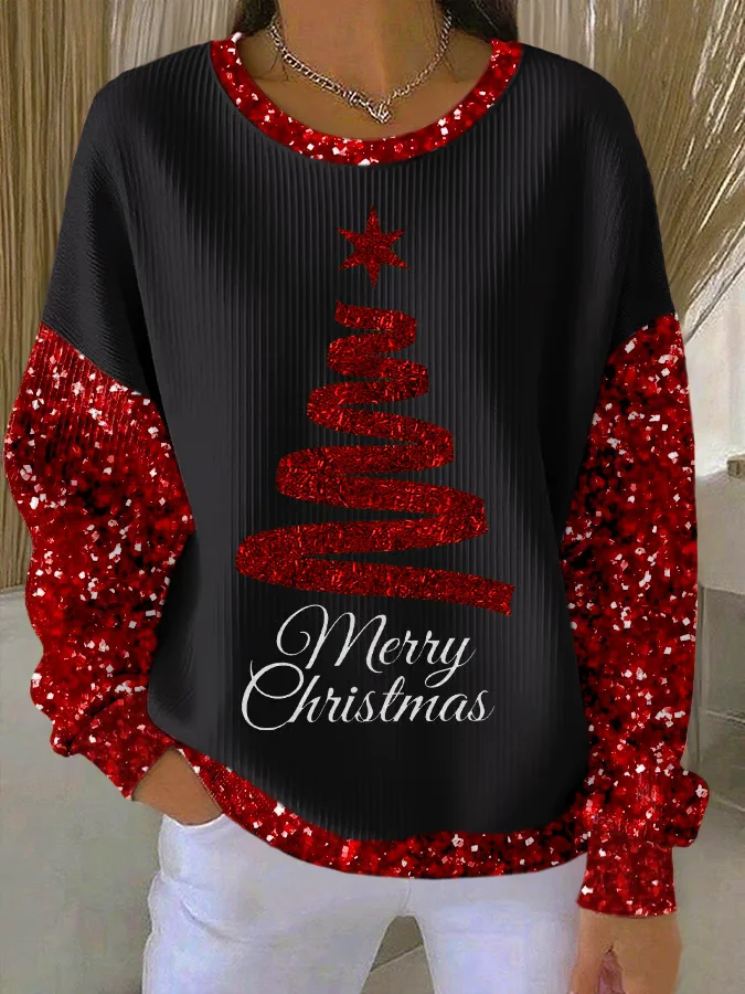 Women Christmas Crew Neck Printing Casual Spring/Fall Long Sleeve Sweatshirt