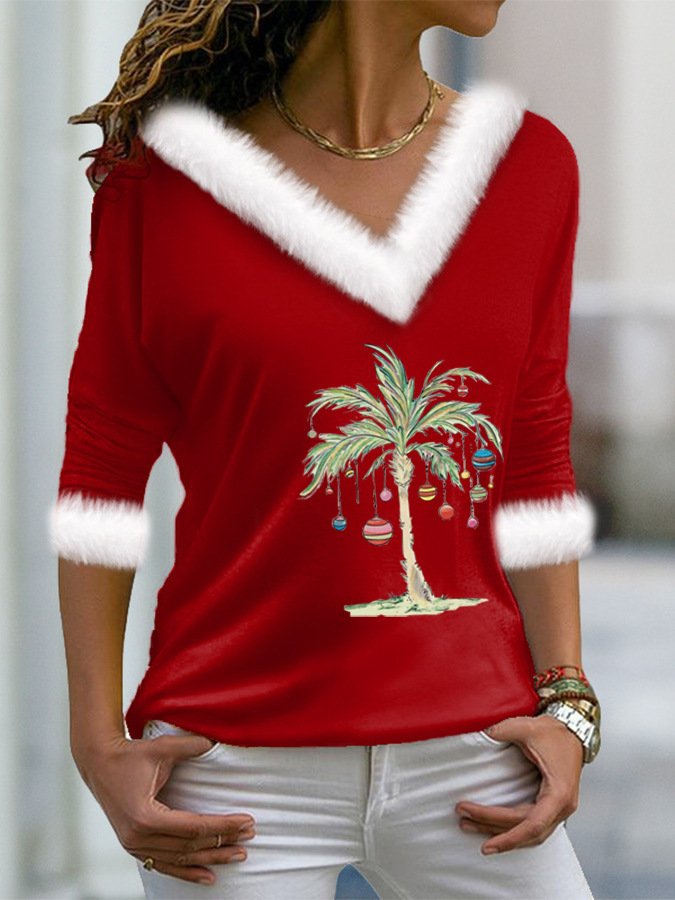 Women Geometric Long Sleeve Tee T-shirt V Neck Printing Casual Spring/Fall Top