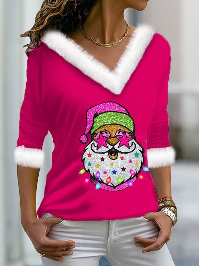 Women Geometric Long Sleeve Tee T-shirt V Neck Printing Casual Spring/Fall Top