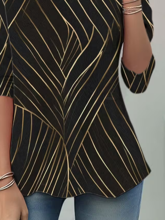 Women Abstract Long Sleeve Tee T-shirt Crew Neck Casual Spring/Fall Tunic Top