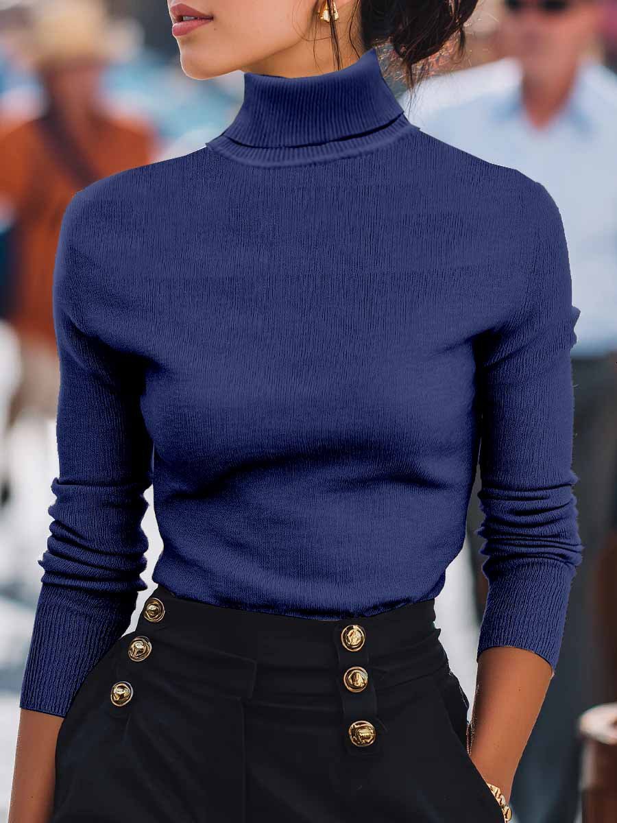 Women Plain Split Joint Spring/Fall Street Long Sleeve Turtleneck Sweater