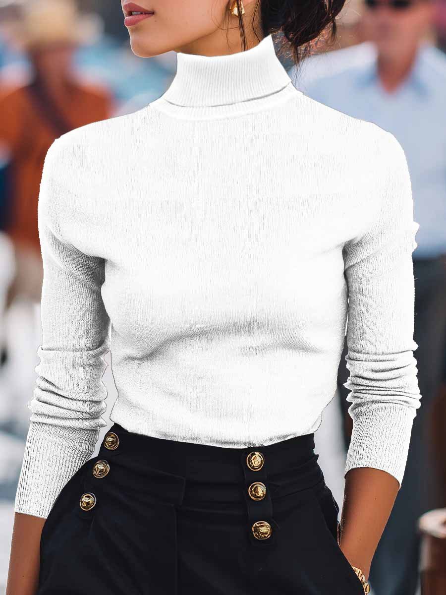 Women Plain Split Joint Spring/Fall Street Long Sleeve Turtleneck Sweater
