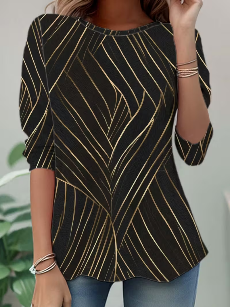 Women Abstract Long Sleeve Tee T-shirt Crew Neck Casual Spring/Fall Tunic Top