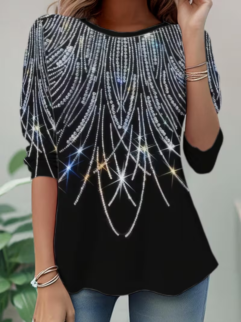 Women Abstract Long Sleeve Tee T-shirt Crew Neck Casual Spring/Fall Tunic Top