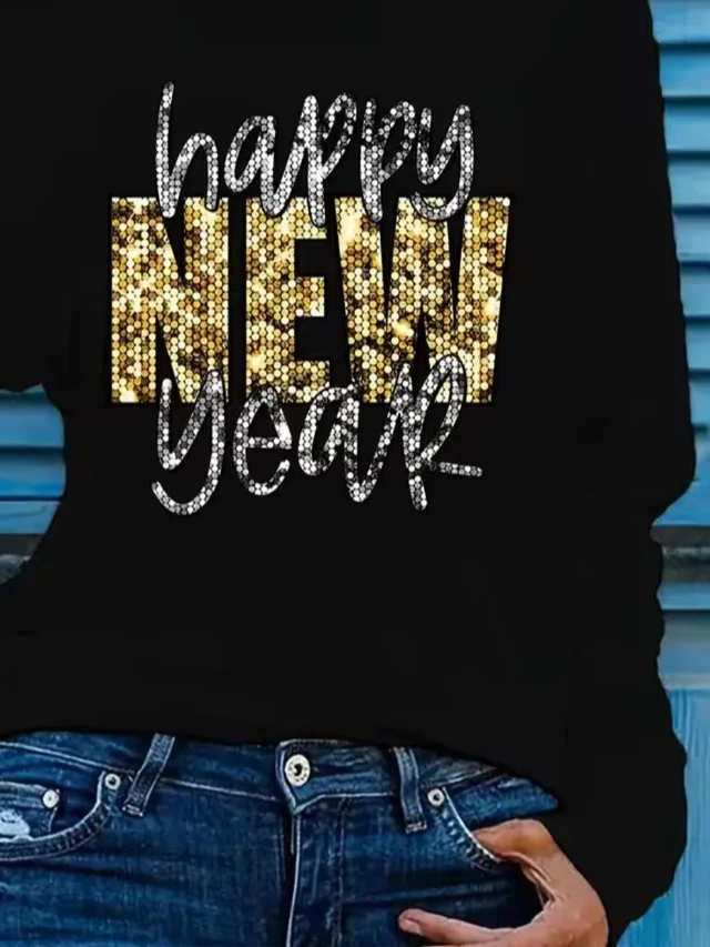 Women Text Letters Long Sleeve Tee T-shirt Crew Neck Casual Spring/Fall Tunic Top