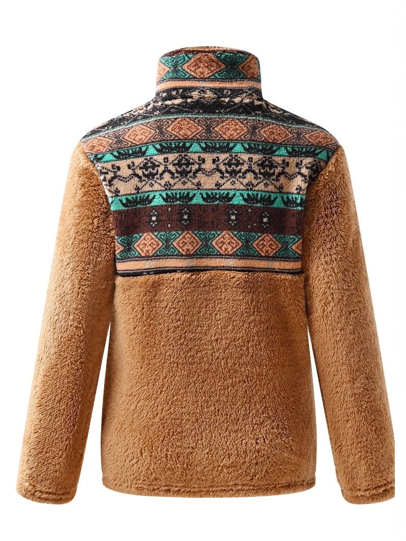 Women Geometric Stand Collar Printing Vintage Spring/Fall Long Sleeve Sweatshirt