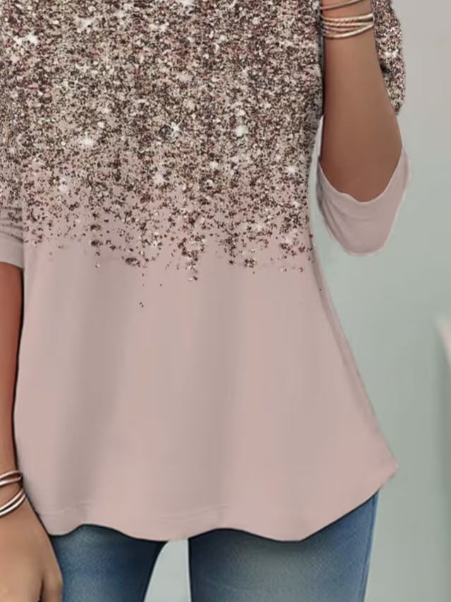 Women Abstract Long Sleeve Tee T-shirt Crew Neck Casual Spring/Fall Tunic Top