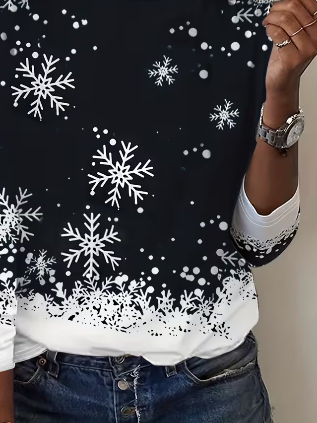 Women Christmas Long Sleeve Tee T-shirt Crew Neck Casual Spring/Fall Tunic Top