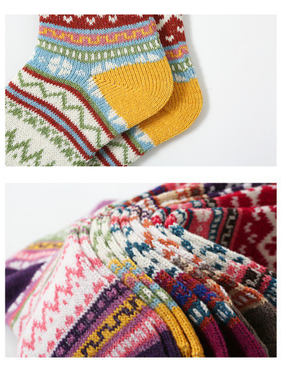Chunky Knit Thick Warm Mid-calf Socks With Ethnic Retro Geometric Pattern