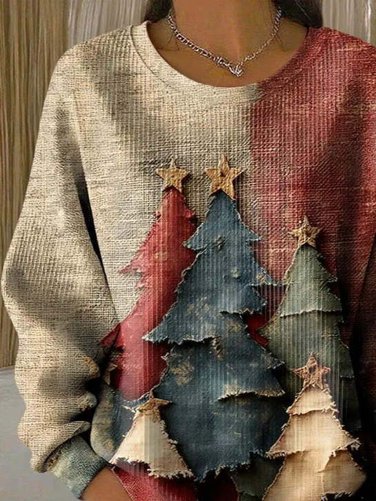 Women Christmas Crew Neck Printing Casual Spring/Fall Long Sleeve Sweatshirt