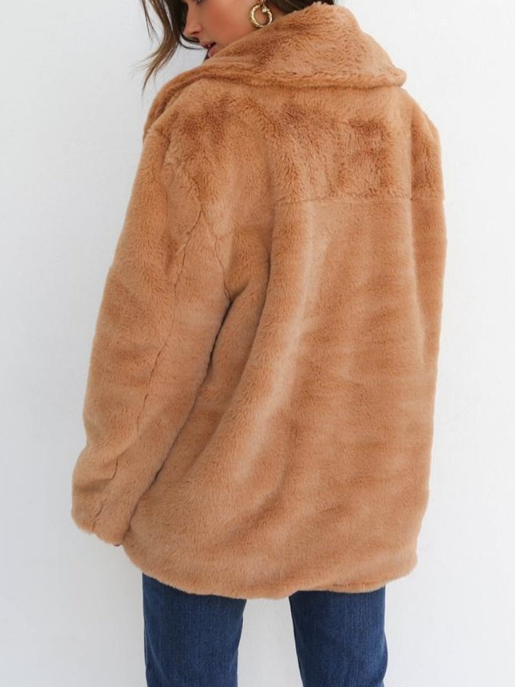 Women Spring/Fall Outerwear Casual Split Joint Plain Long Sleeve Lapel Collar Jacket