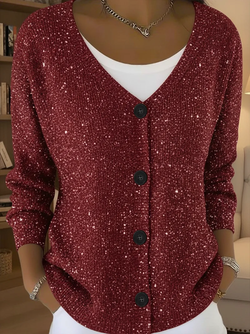 Women Abstract Long Sleeve V Neck Casual Spring/Fall Cardigan Outerwear