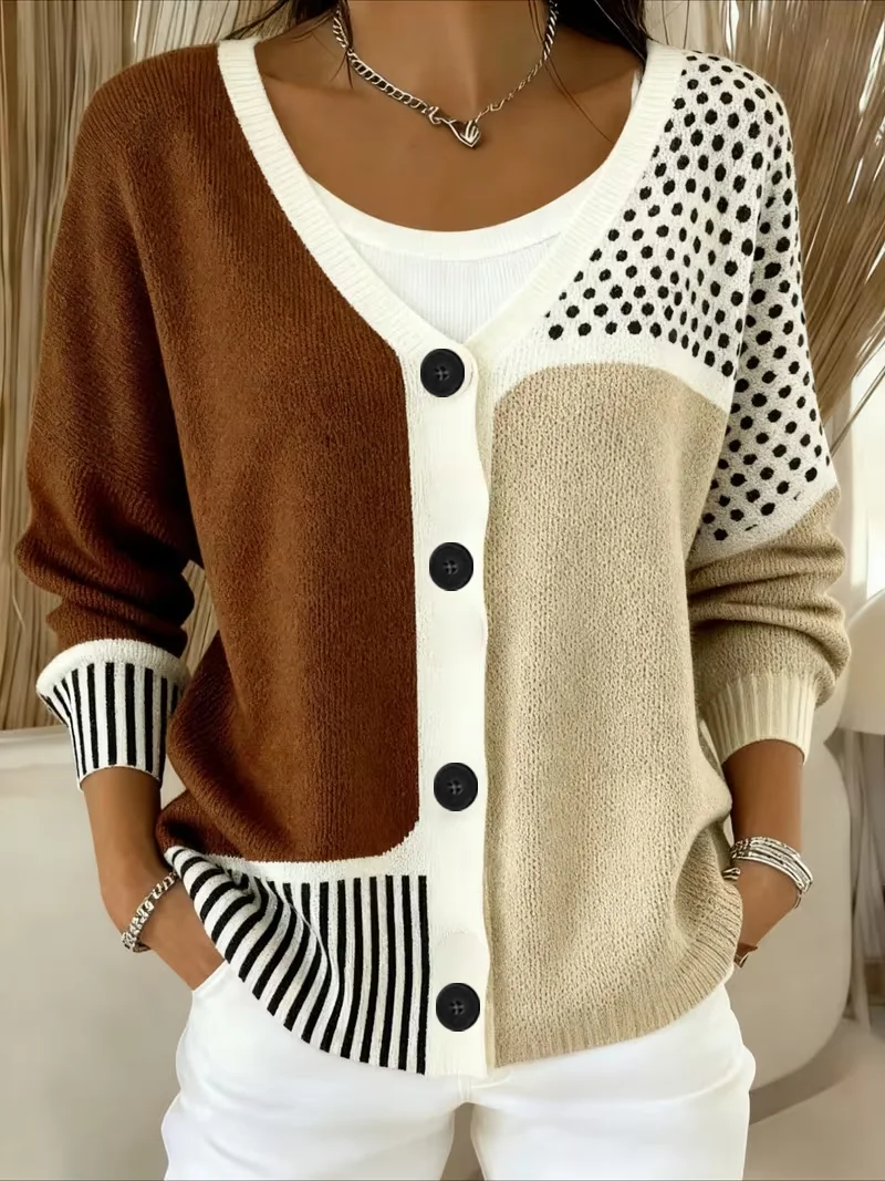 Women Abstract Long Sleeve V Neck Casual Spring/Fall Cardigan Outerwear