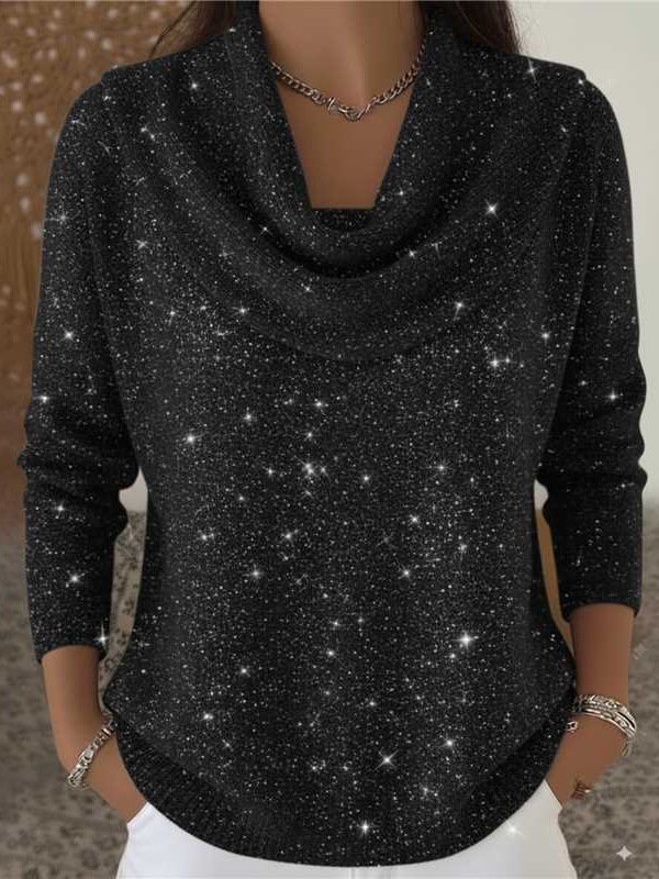 Women Plain Split Joint Winter Street Long Sleeve Cowl Neck Sweater