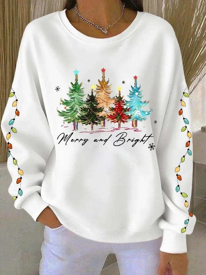 Women Christmas Crew Neck Printing Casual Spring/Fall Long Sleeve Sweatshirt