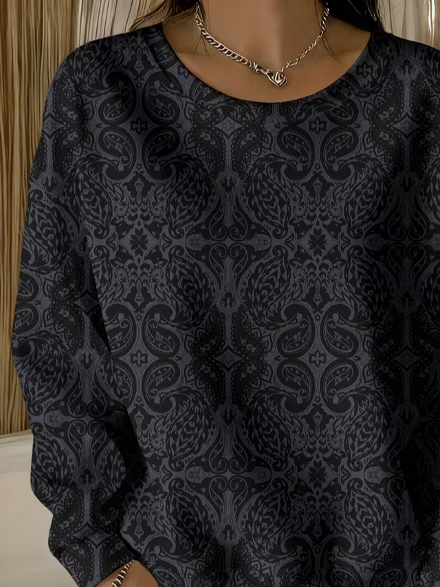 Women Abstract Crew Neck Printing Casual Spring/Fall Long Sleeve Sweatshirt