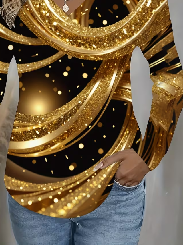 Women Abstract Long Sleeve Tee T-shirt V Neck Printing Casual Spring/Fall Graphic Tee Top