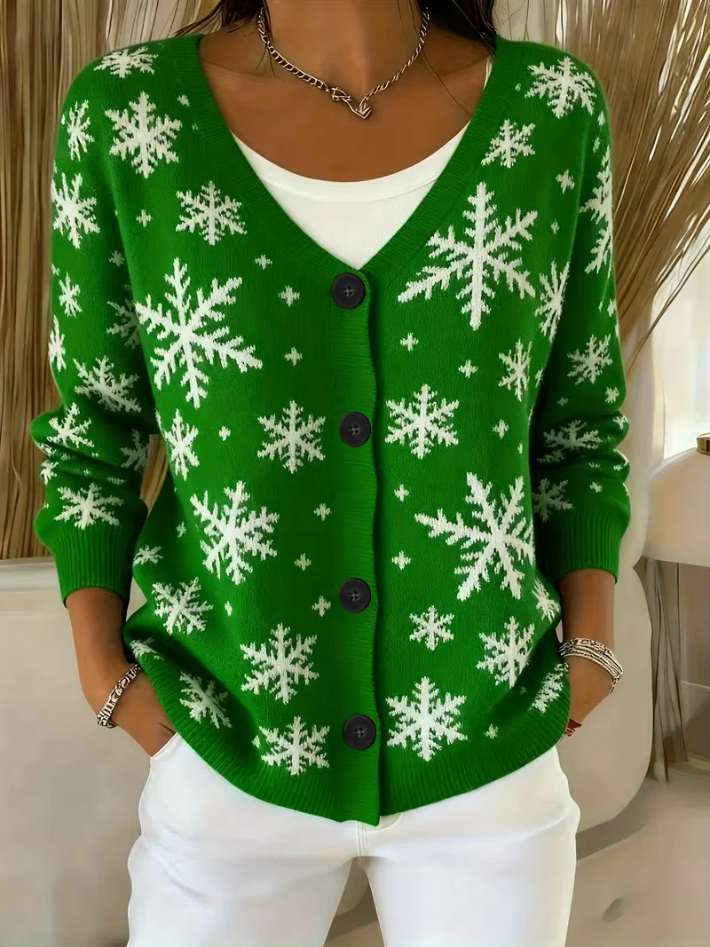 Women Christmas Long Sleeve V Neck Casual Spring/Fall Cardigan Outerwear