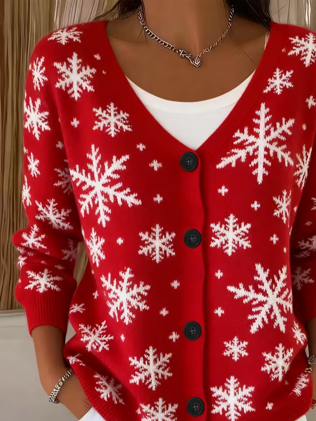 Women Christmas Long Sleeve V Neck Casual Spring/Fall Cardigan Outerwear