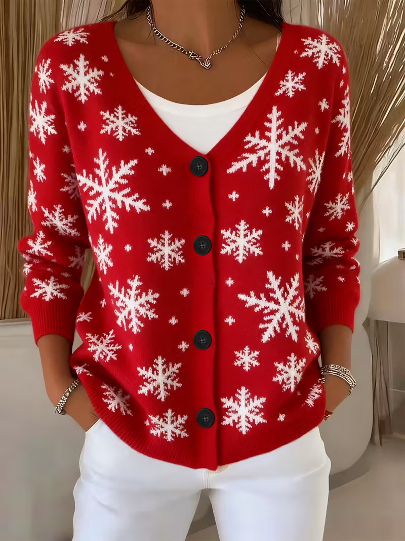 Women Christmas Long Sleeve V Neck Casual Spring/Fall Cardigan Outerwear