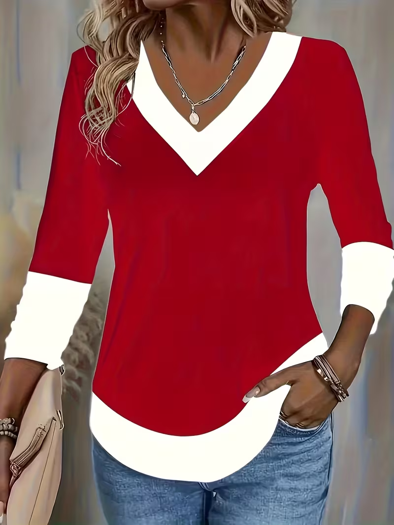 Women Christmas Long Sleeve Tee T-shirt V Neck Printing Casual Spring/Fall Graphic Tee Top