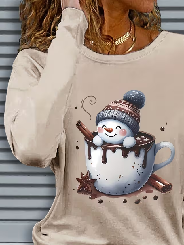 Women Christmas Snowman Long Sleeve Tee T-shirt Crew Neck Casual Spring/Fall Tunic Top