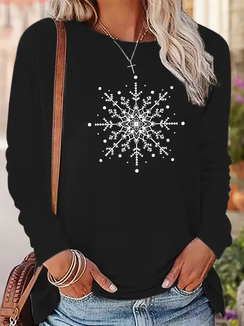 Women Christmas Long Sleeve Tee T-shirt Crew Neck Casual Spring/Fall Tunic Top